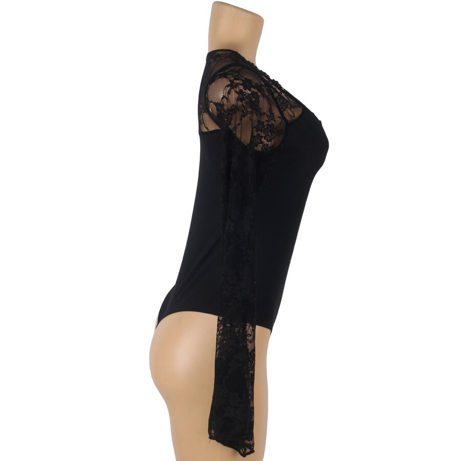 Teddy Sensuel Motif Floral Transparence et Lacets Noir S/M - Subblime