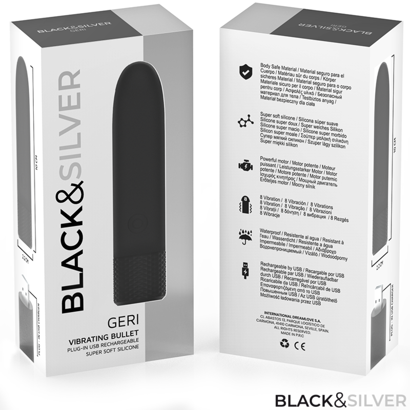 Vibromasseur Bullet Geri Rechargeable USB 8 Vibrations Submersible - Black&Silver