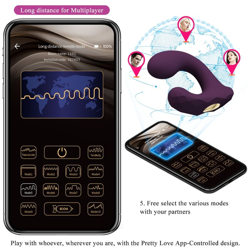 Vibromasseur Couple Connecté Billy Forme C 12 Modes Rechargeable - Pretty Love