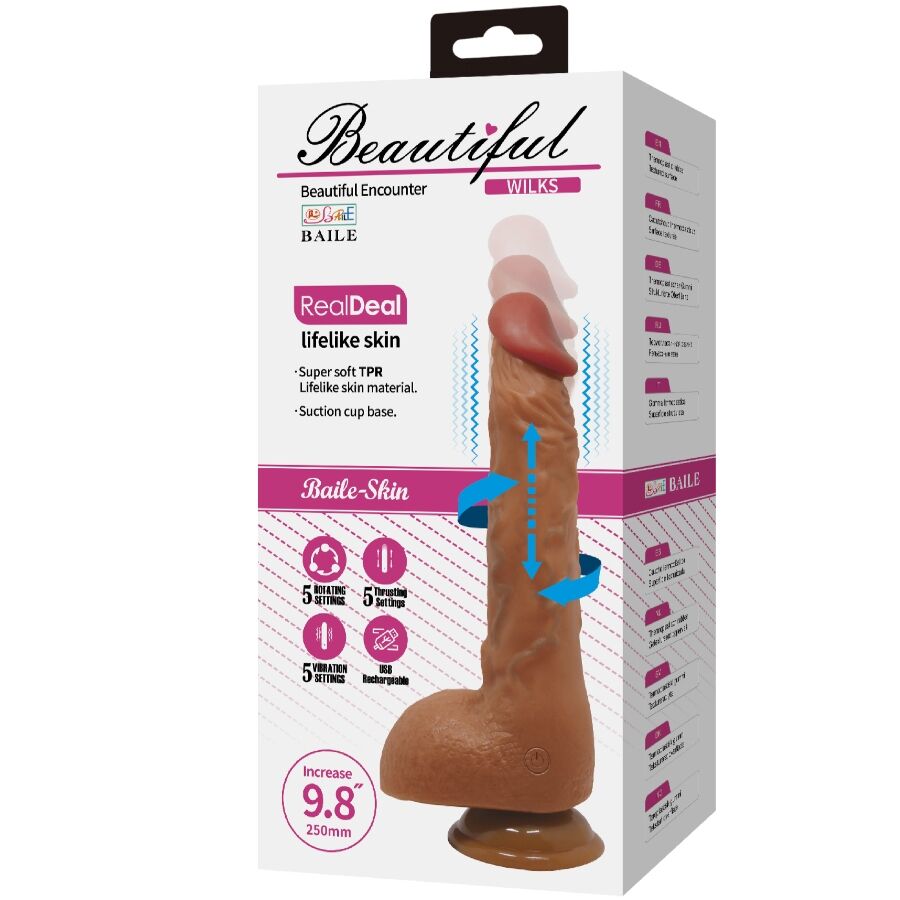 Vibromasseur Réaliste Wilks Rotation Poussée 25 cm Rechargeable - Baile