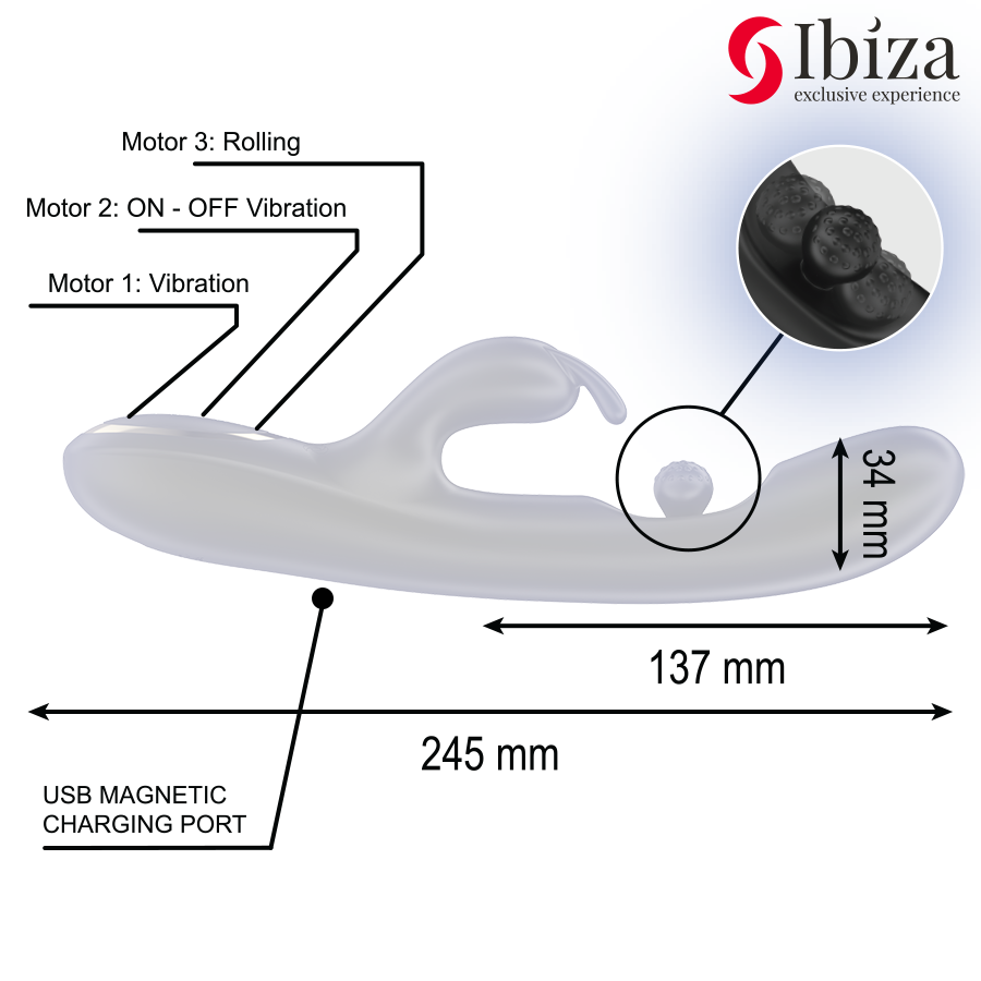 Vibromasseur Rabbit Perle Roulante 3 Moteurs 7 Vibrations Rechargeable - Ibiza